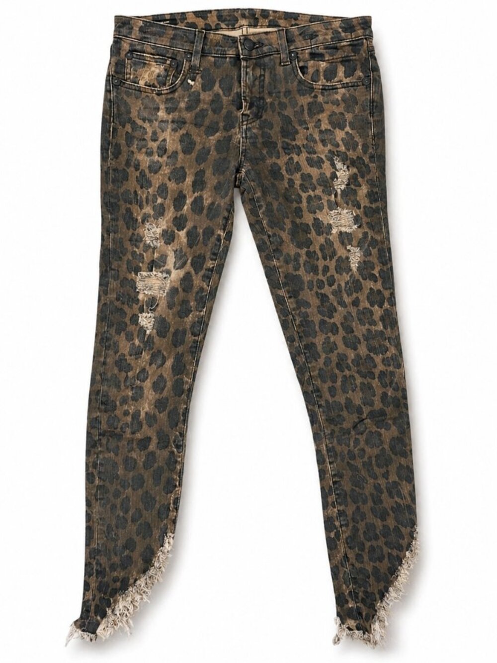 R13 Kate Skinny Jeans Leopard Print Distressed Size 27 Made in Italy